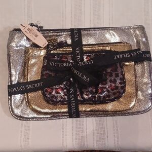 Victoria's Secret Metallic Silver and Gold Cosmetic Bag Set
